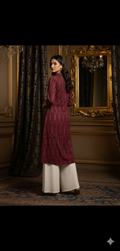 Ruby Raga Collar Kurta with Ruby Drops Earrings — maroon ikat kurti jewellery combo India