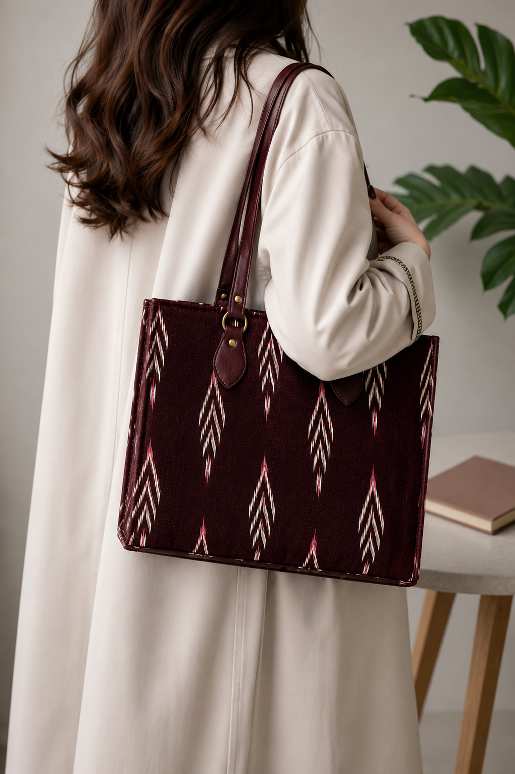 Women's ikat tote bag — handwoven laptop work bag, House of Falguni Ahmedabad