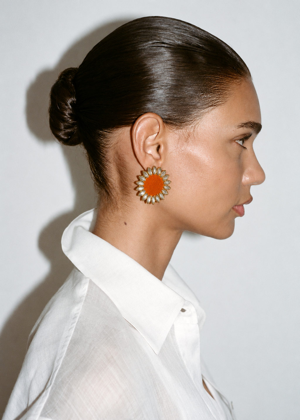 Orange Floral Kundan Earrings