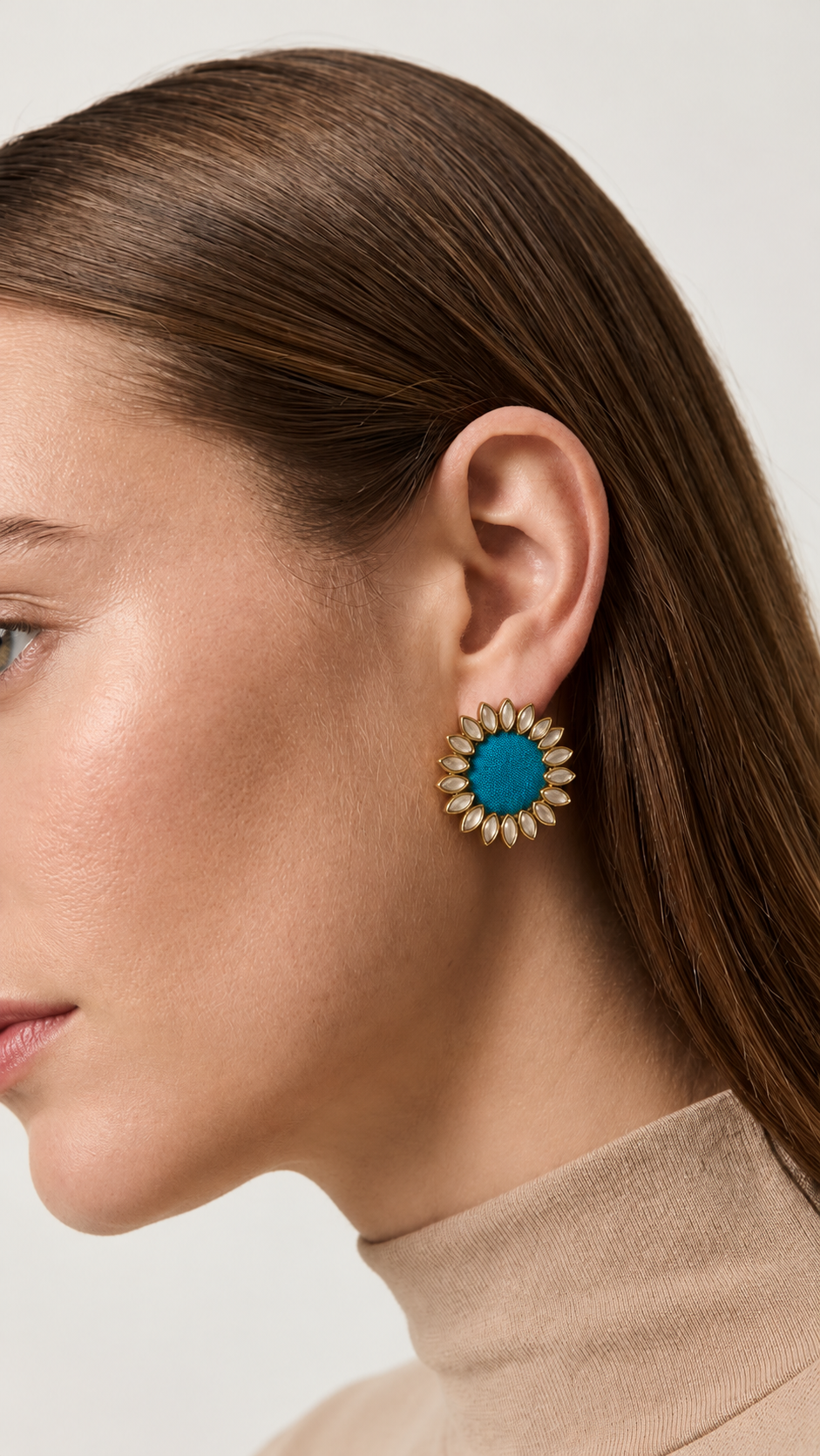 Sky Blue Floral Kundan Earrings