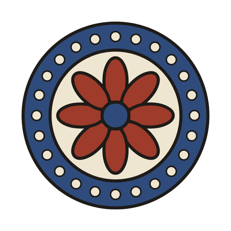 Riyal, the coin motif of Ajrakh, drawn in indigo and madder by House of Falguni