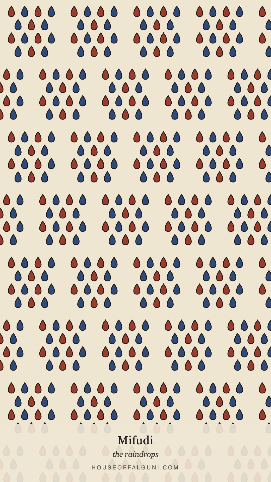 Desi aesthetic phone wallpaper of the Ajrakh motif Mifudi, the raindrops, on cream