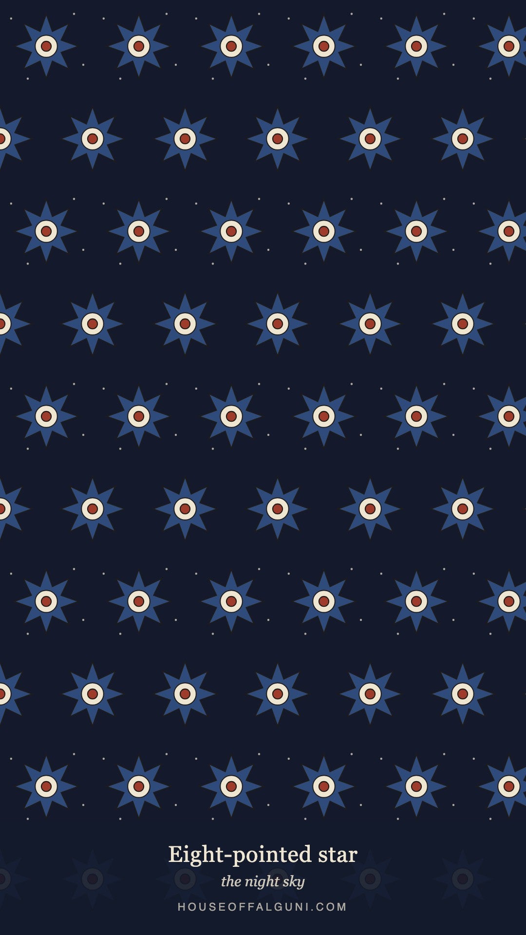 Desi aesthetic phone wallpaper of the Ajrakh motif Eight-pointed star, the night sky, on midnight blue
