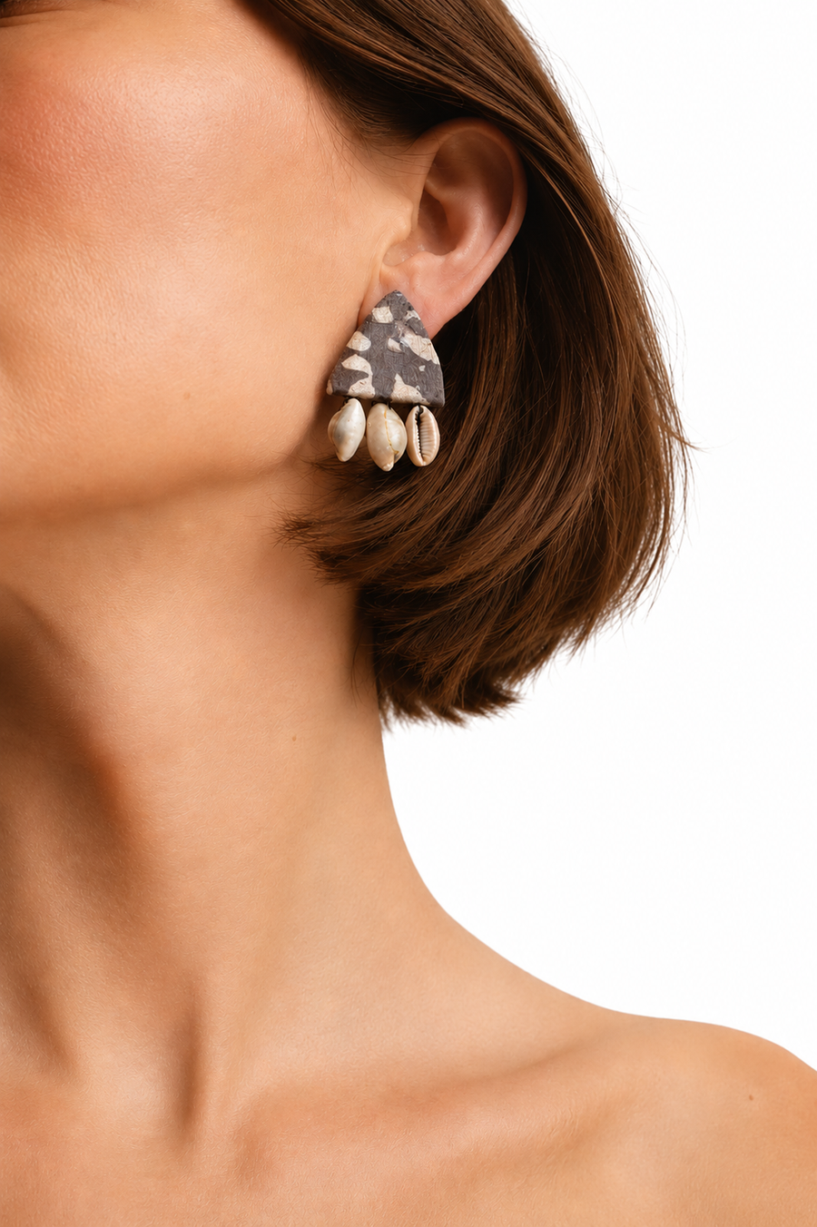 Natural Shell Drop Earrings — handcrafted earthy shell drop earrings for women, coastal, House of Falguni