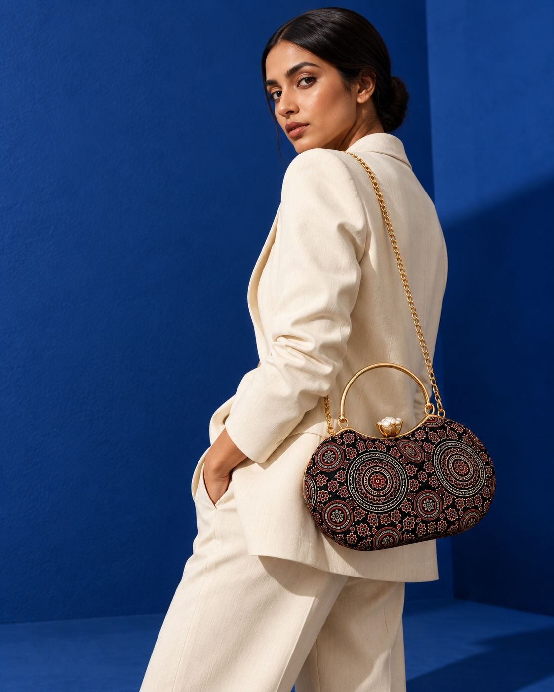 Kaali Adaa Black Mashru Silk Handbag