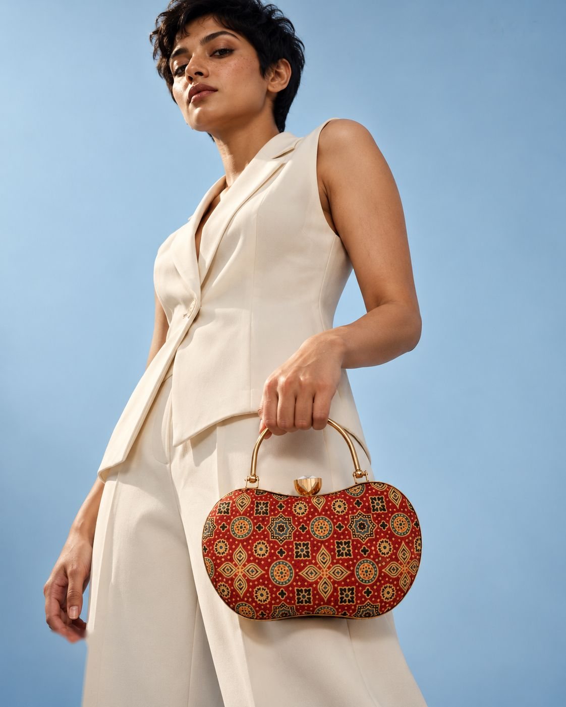 Rang Mahal Red Mashru Silk Crossbody Bag