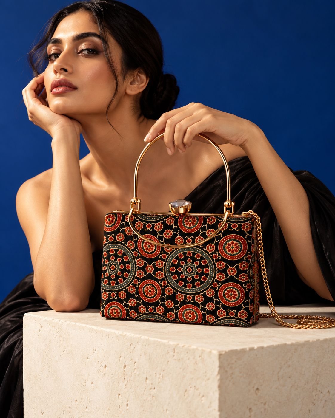 Ruhani Black Mashru Silk Handbag