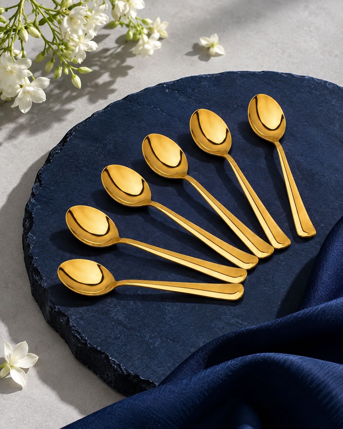Zari Gold Dessert Spoons, Stainless Steel Tea Spoons (Set of 6)