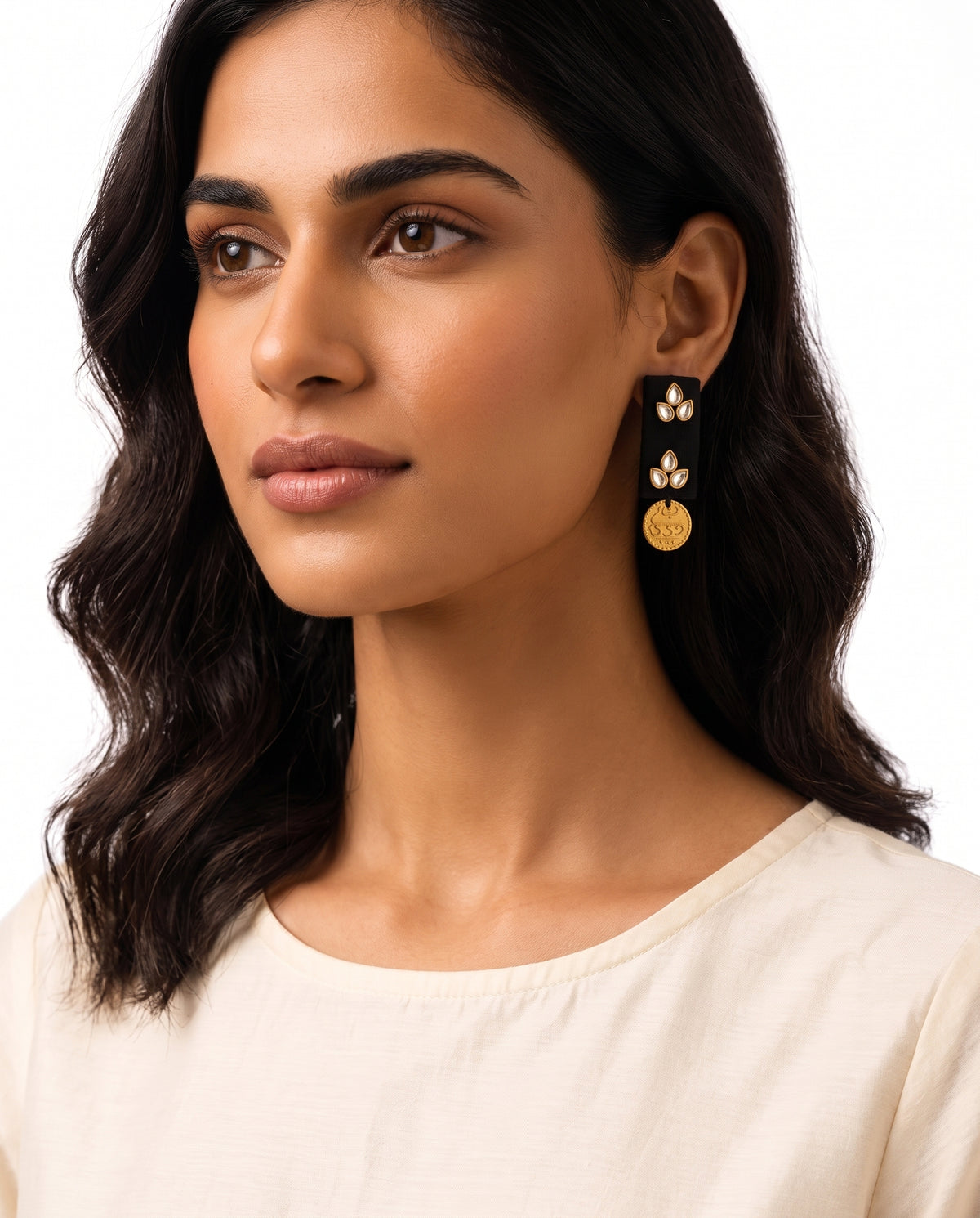 Kundan Fabric Earrings styled on model (AI-generated styling image)