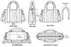 Matsya quilted mini tote size chart: 9.5 in wide, 7 in tall, 4 in deep, opens to 8 in, 1 in zip, 9 in handle drop