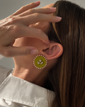 Mogra Lime Green Round Kundan Studs