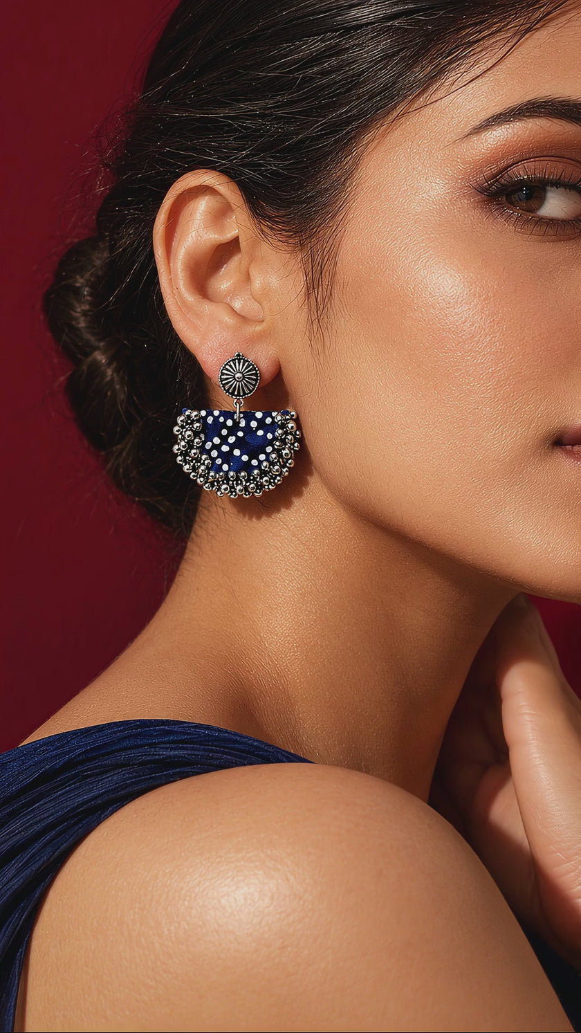 Blue Chandbali Earrings with Ghungroo