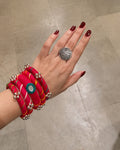Rangriti pink mirror work fabric bangles with ghungroo: a kada and four bangles