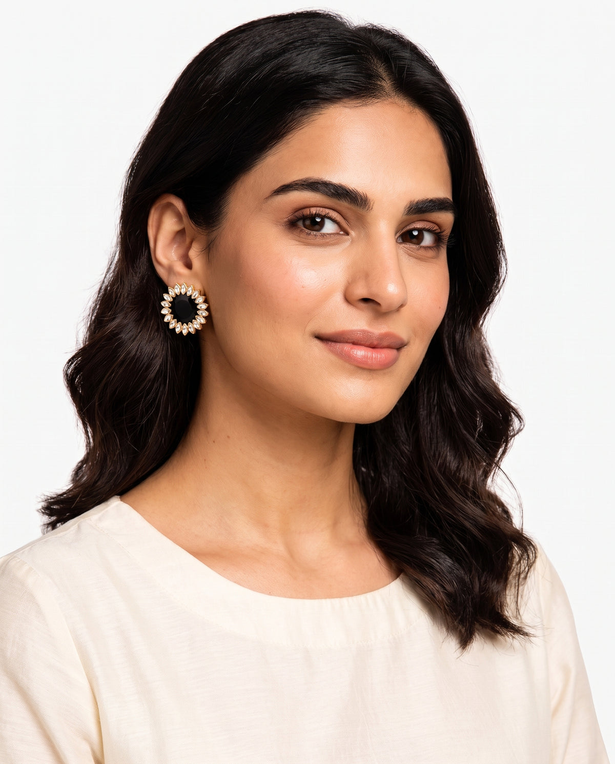 Floral Kundan Earrings styled on model (AI-generated styling image)